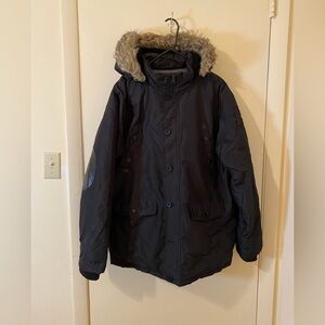 32 Below Men's Black Hooded Parka with Faux Fur Trim